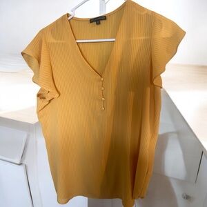 Adrianna Papell Flutter Sleeve  Blouse Mustard Yellow Size Medium